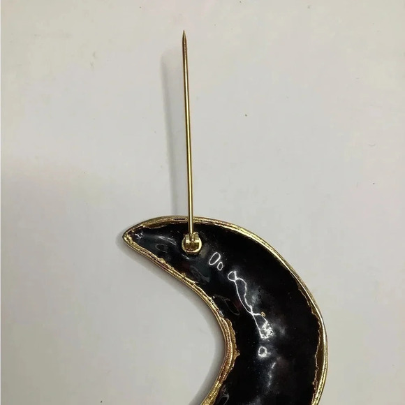 VINTAGE Half Moon Cloisonné Statement Brooch - Picture 8 of 10